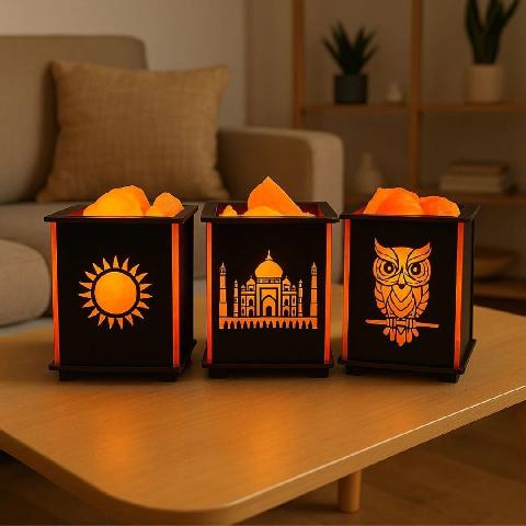 LAMPARA DE SAL MADERA DECO CUADRADA