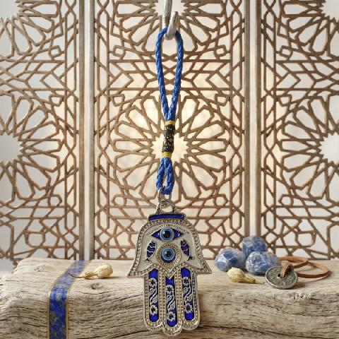 COLGANTE MANO DE FATIMA METAL AZUL