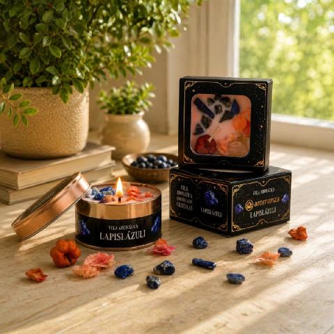 VELAS AROMANZA ORGANICAS CON CRISTALES
