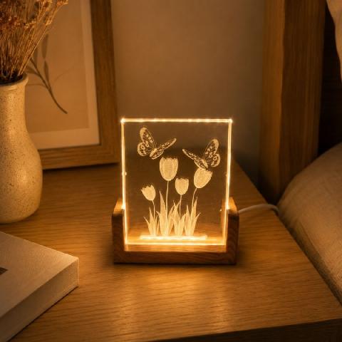 CUADRO LED 8x10cm TULIPAN CON MARIPOSAS