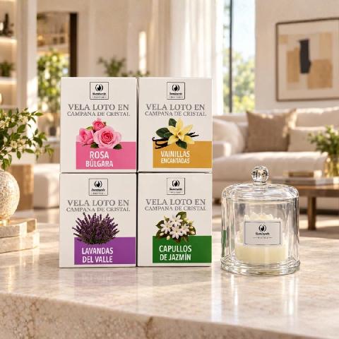 VELAS LOTO EN CAMPANA DE CRISTAL